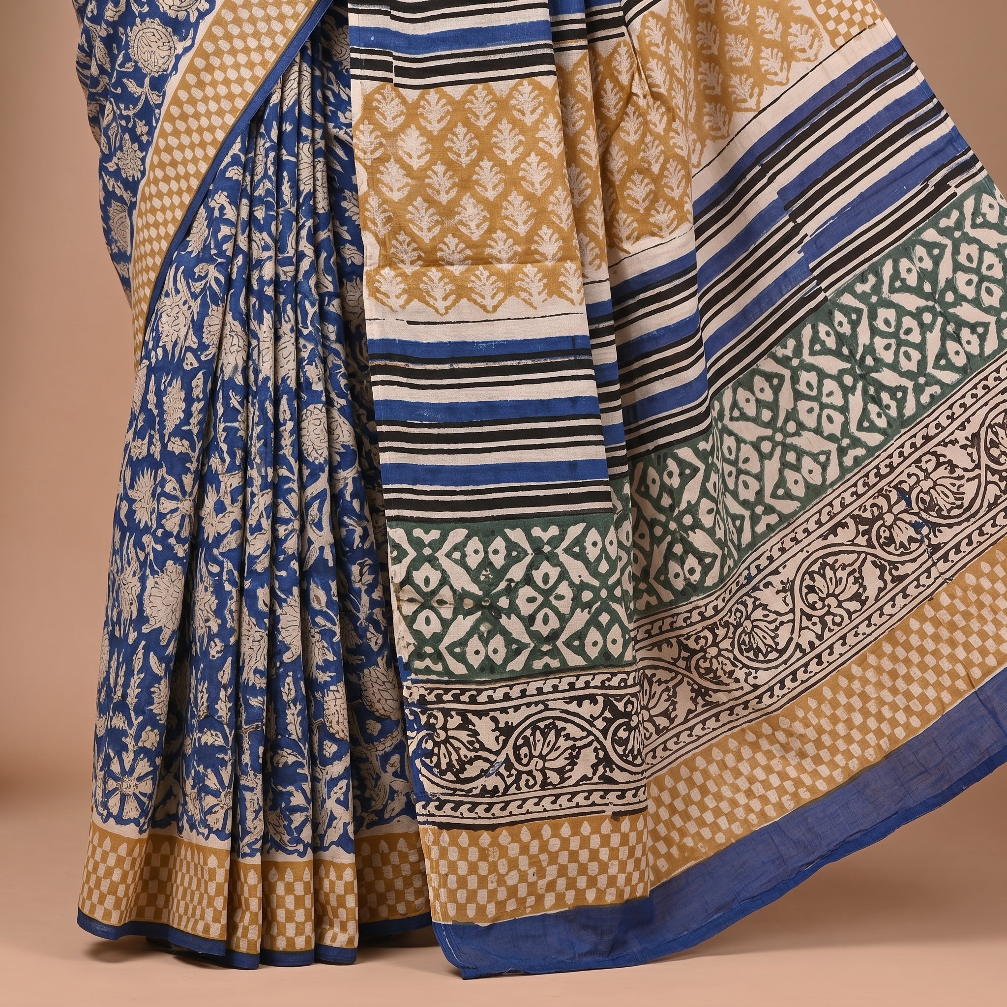 Hand Block Printed Cotton Mul Saree with Blouse
