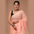 Pure Cotton Mul Saree - Solid Peach Blush