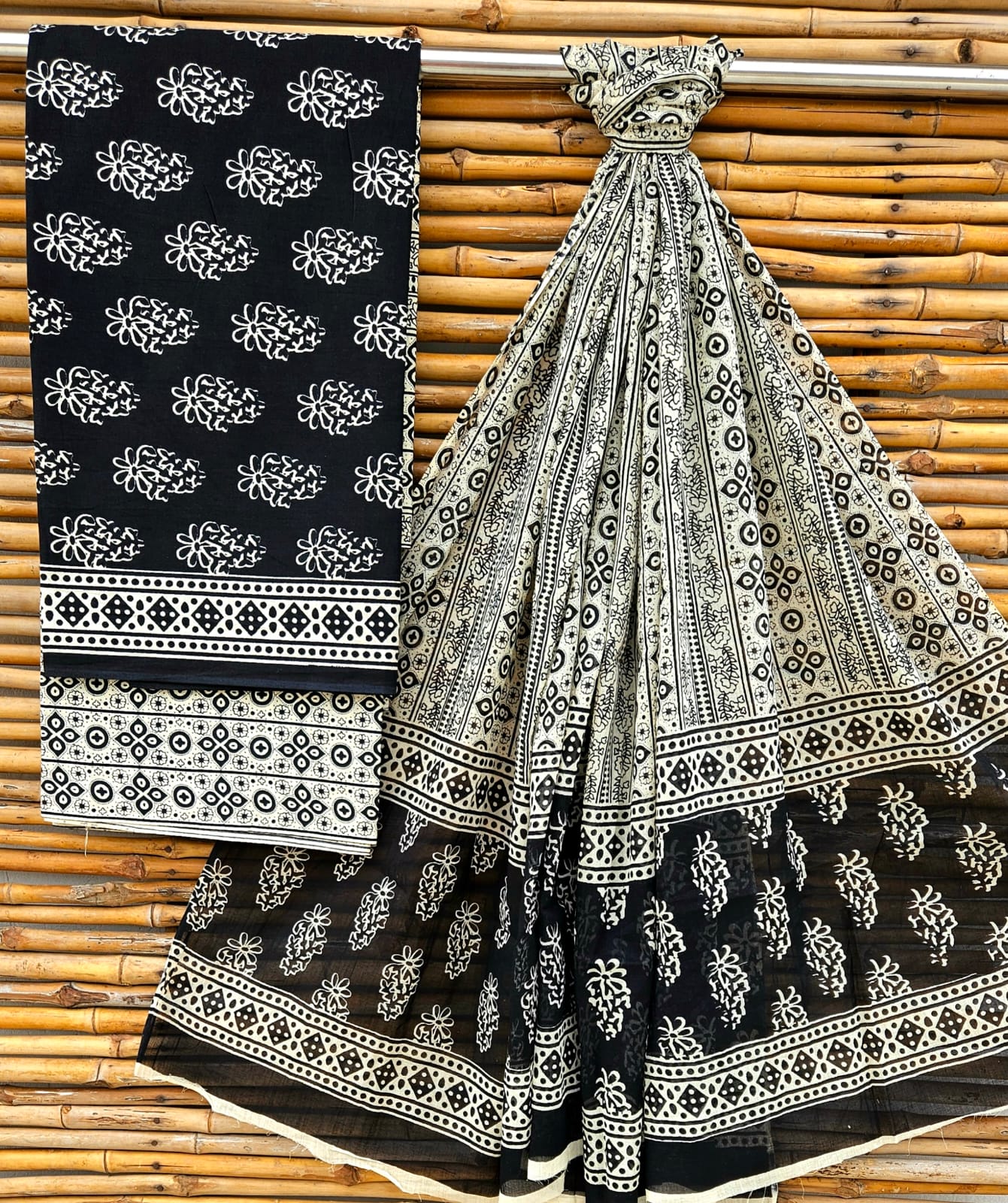 Hand Block Printed Cotton Suit Set with Cotton Dupatta