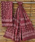 Unstitched Maroon Hand Block Printed Cotton Suit Set – Traditional Booti Design