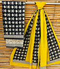 Unstitched Black & Yellow Hand Block Printed Cotton Suit Set with Dupatta  Description: