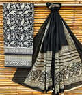 Unstitched Black Paisley Hand Block Printed Cotton Suit Set with Dupatta