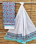 Unstitched Sky Blue Hand Block Printed Cotton Suit Set – Floral Ethnic Design