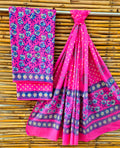 Unstitched Bright Pink Hand Block Printed Cotton Suit Set – Floral Ethnic Design