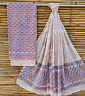 Unstitched Peach & Cream Hand Block Printed Cotton Suit Set with Dupatta