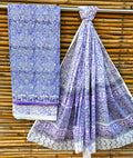 Unstitched Lavender Hand Block Printed Cotton Suit Set – Traditional Floral Design