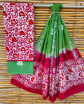 Unstitched Red & Green Hand Block Printed Cotton Suit Set – Festive Contrast Design