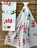 Unstitched White Hand Block Printed Cotton Suit Set – Minimal Floral Design