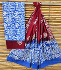 Unstitched Blue & Maroon Hand Block Printed Cotton Suit Set – Contrast Ethnic Design
