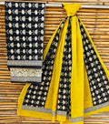 Unstitched Black & Mustard Hand Block Printed Cotton Suit Set – Bold Ethnic Design