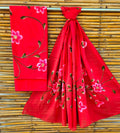 Unstitched Red Floral Cotton Suit Set – Elegant Printed Ethnic Wear