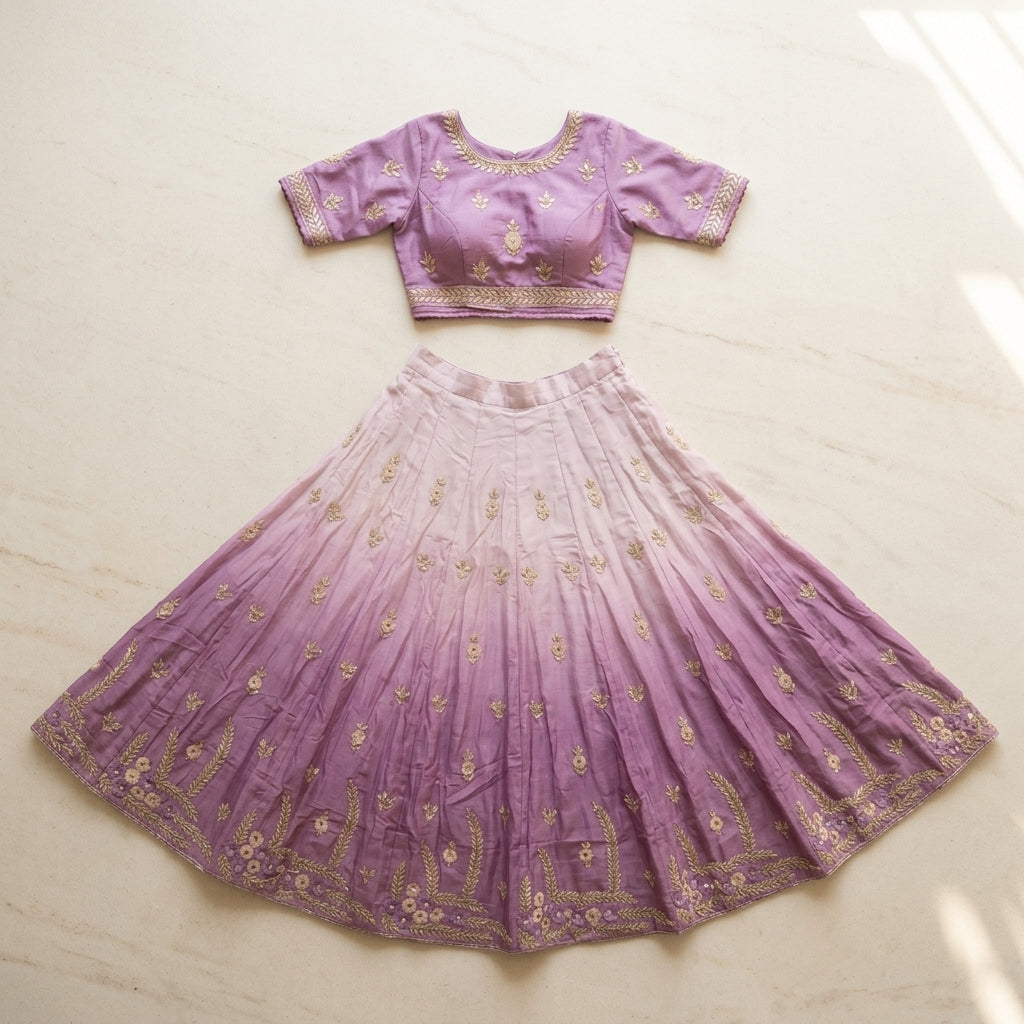 Lavender Ombre Embroidered Semi-Stitched Lehenga Set