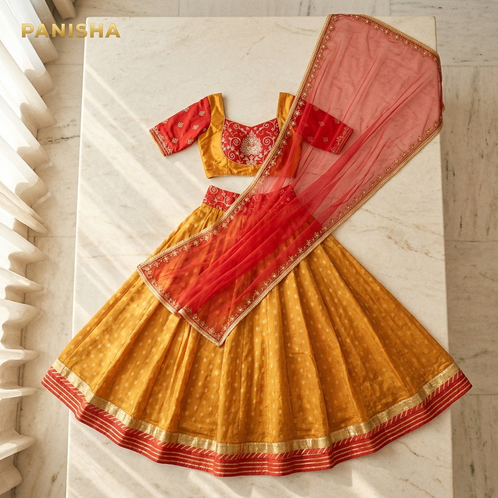 Mustard Red  Lehenga