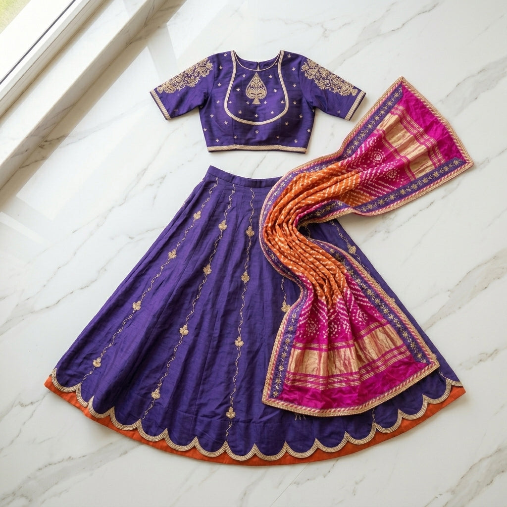 Royal Violet Bandhani Lehenga Set
