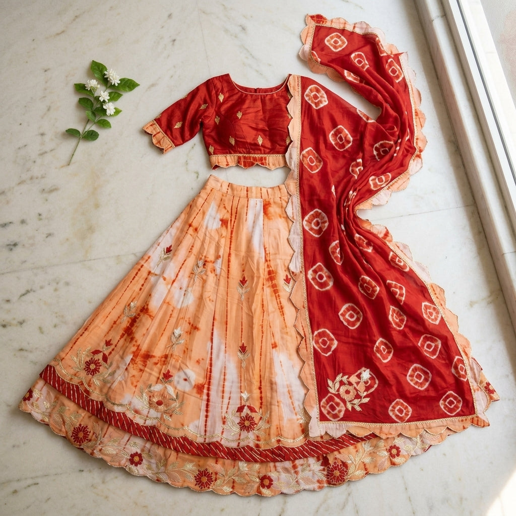 Peach Bandhani Lehenga