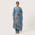 Blue Floral Cotton Suit Set