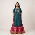 Teal Cotton Kurti Lehenga Set