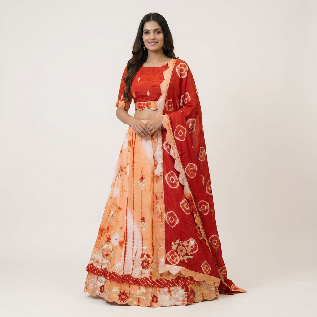 Peach Bandhani Lehenga