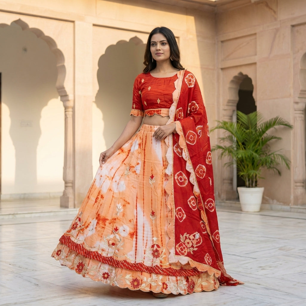 Peach Bandhani Lehenga