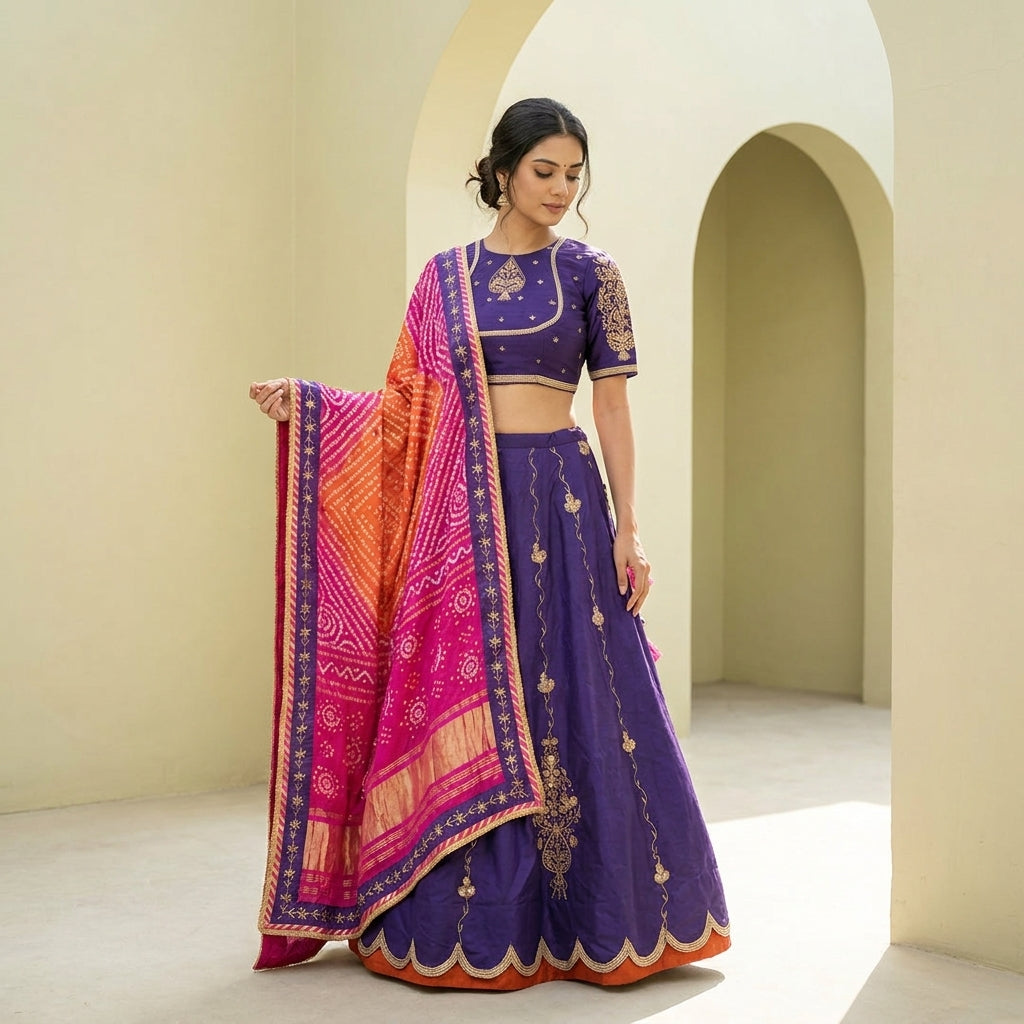 Royal Violet Bandhani Lehenga Set