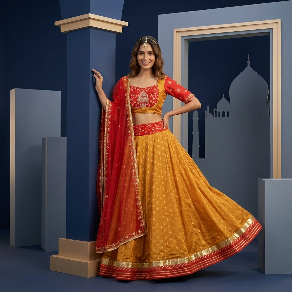 Mustard Red  Lehenga