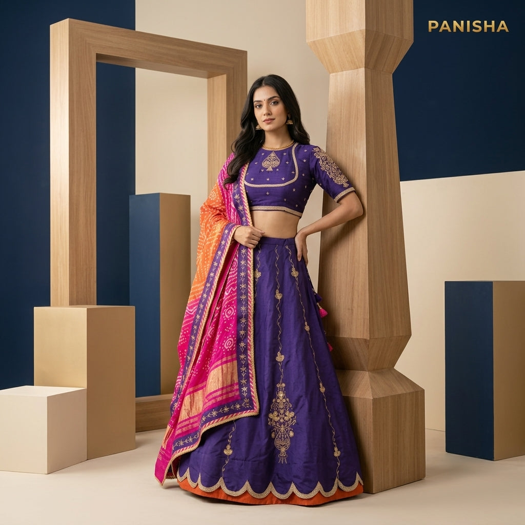 Royal Violet Bandhani Lehenga Set
